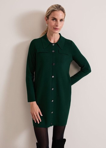 Phase Eight Azealia Fine Collared Tunic Dress Green Canada | WIACHN-153